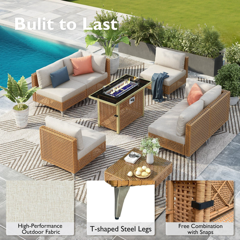 K&K 8-Piece Patio Furniture Set with Fire Pit Table