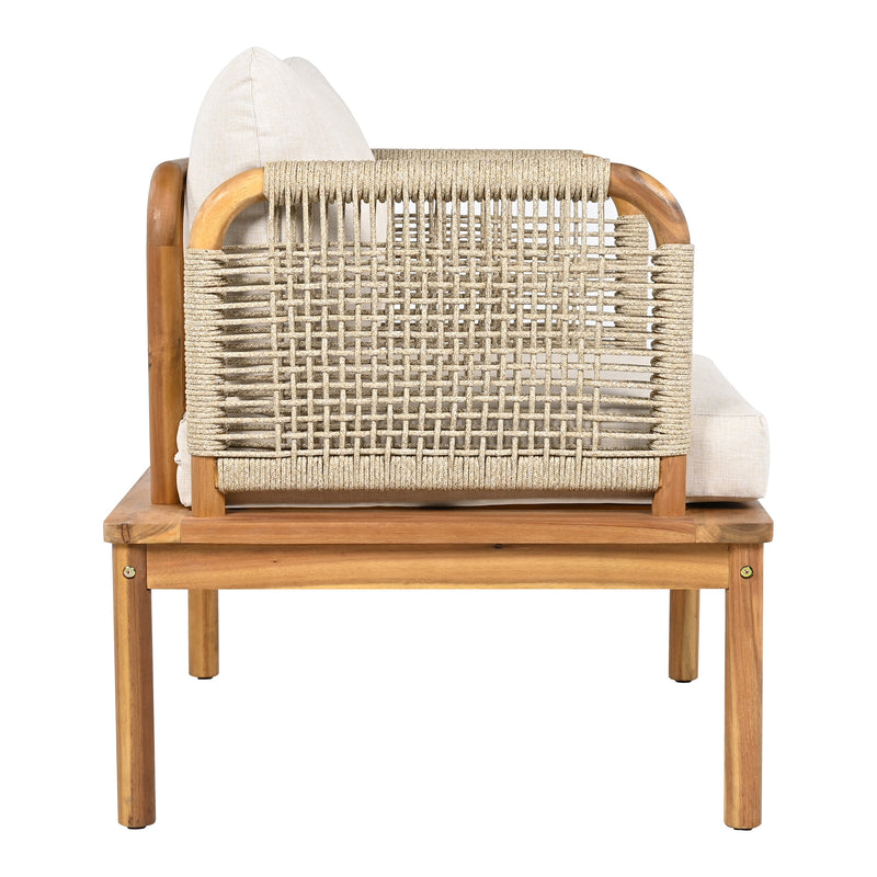 Outdoor 5-Piece Acacia Wood Patio Sofa Set with Rope Weave - Teak & Beige