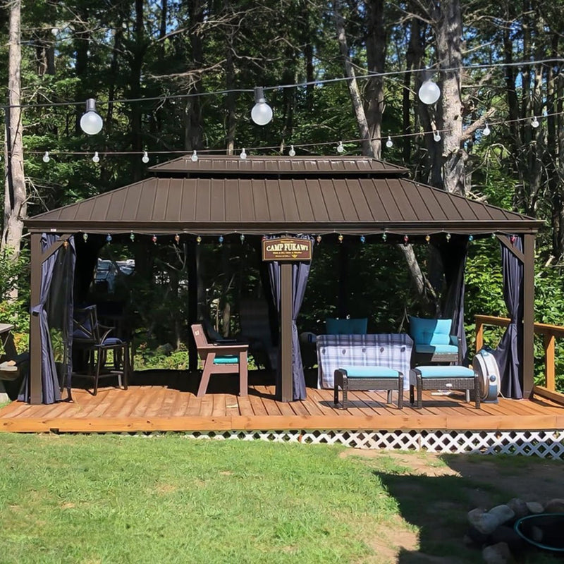 [12X20FT] Alora Heavy-Duty Outdoor Backyard Hardtop Gazebo With Netting And Curtains (SAK18352)