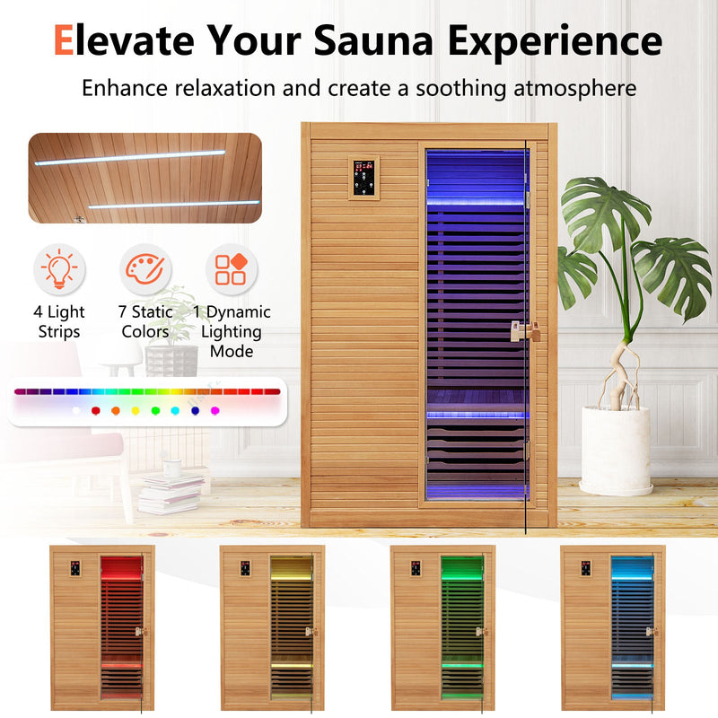 2024 New 2 People Far Infrared Wooden Sauna Room with Free Red Light Therapy for Home