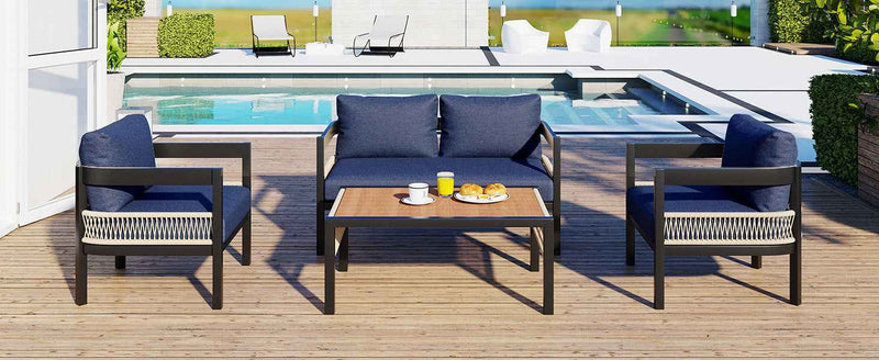 Multi-person Outdoor Iron Sofa Set with A table, Rattan Decoration,