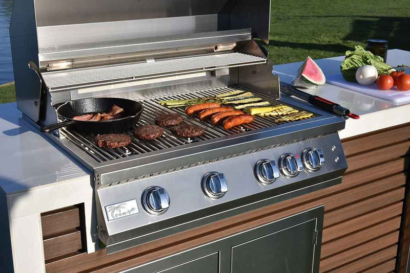 KoKoMo Outdoor Kitchen Island with Waterfall Edge – 32” Built-In Grill