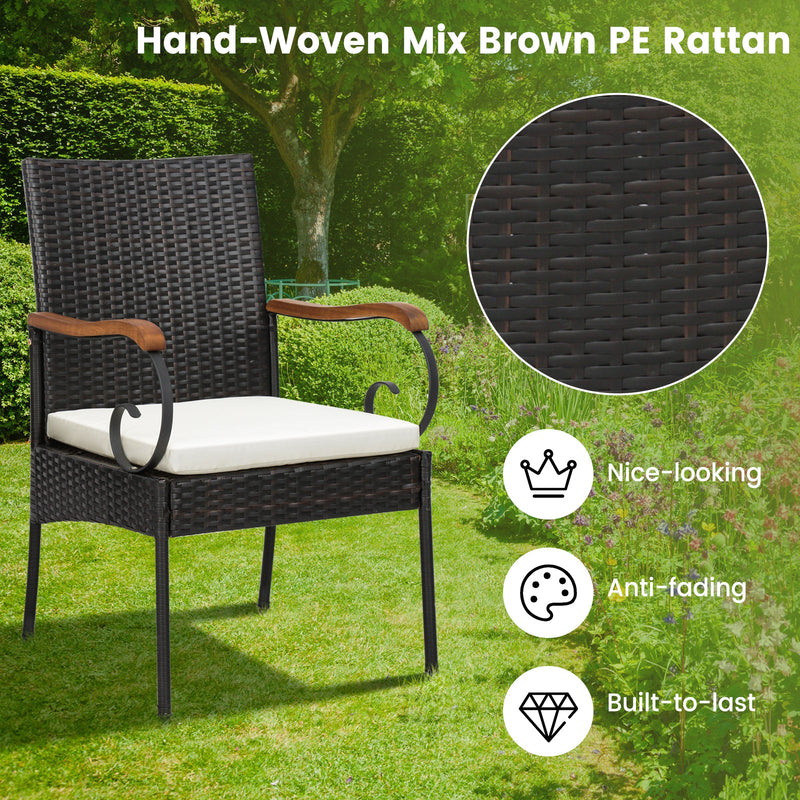 5 Pieces Patio Rattan Dining Set with Umbrella Hole for Poolside Backyard