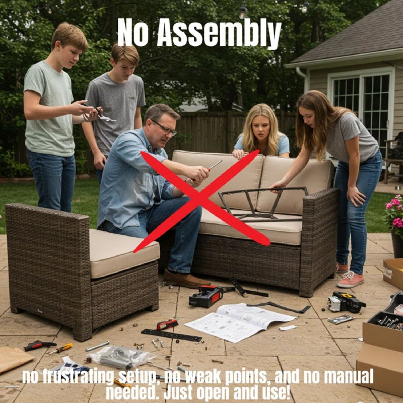Rattan Patio Set With Comfortable Cushions And Fire Pit