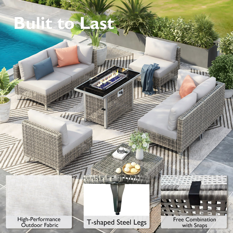 K&K Patio 8-Piece Patio Furniture Set with 43" Fire Pit Table