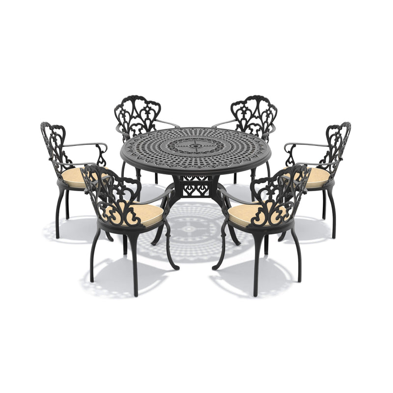 Alora 7-Piece Cast Aluminum Patio Furniture Set With Black Frame And Off-White Cushions (SAK12948)
