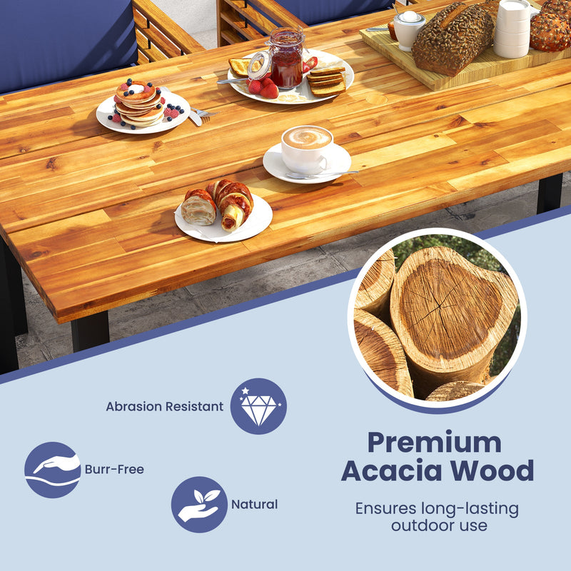 7 Pieces Patio Acacia Wood Dining Chair and Table Set for Backyard and Poolside-Navy