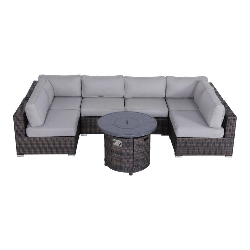 Wicker Outdoor Lounge Set With Cushions And Fire Pit