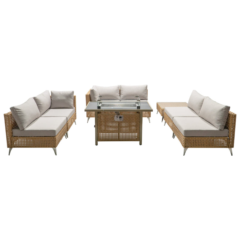 K&K 8-Piece Patio Furniture Set with Fire Pit Table