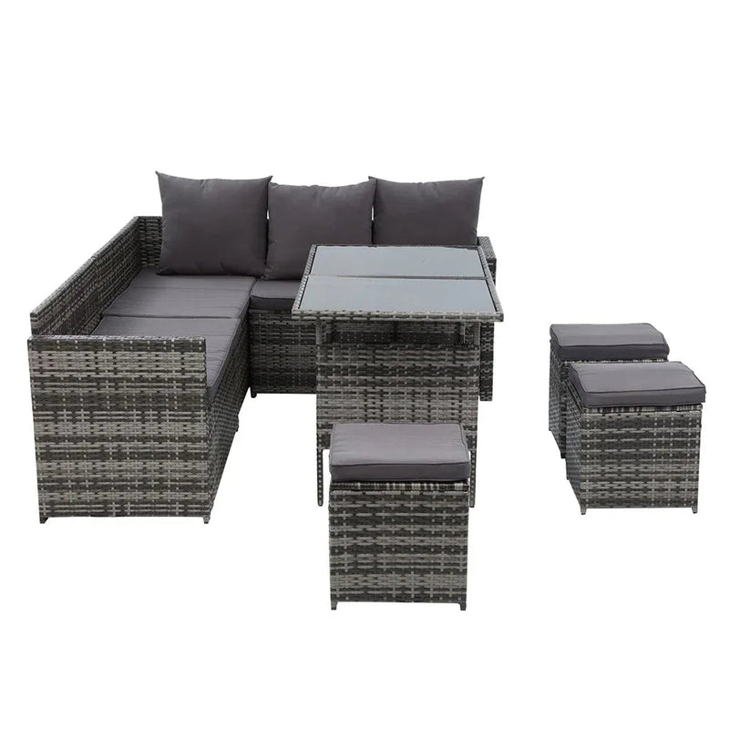 Gardeon Outdoor Furniture Dining Setting Sofa Set Lounge Wicker 9
