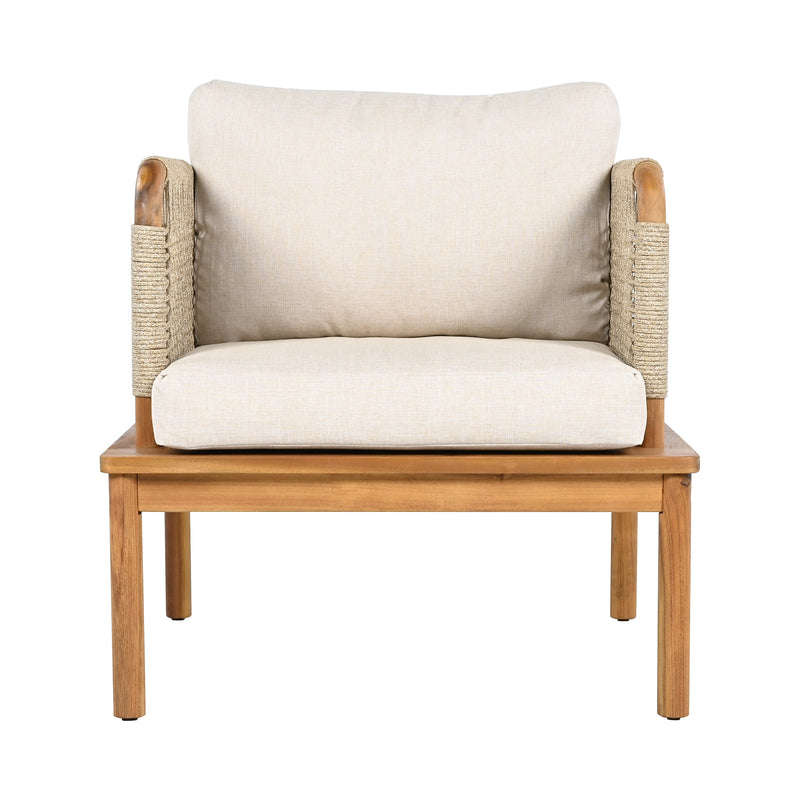 Outdoor 5-Piece Acacia Wood Patio Sofa Set with Rope Weave - Teak & Beige