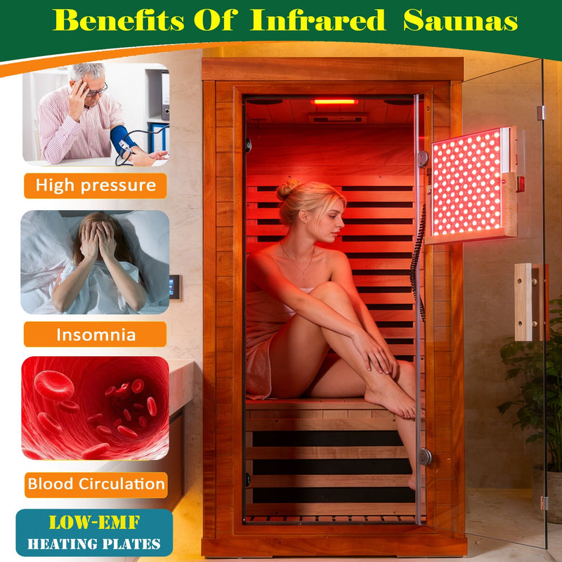 One person infrared sauna with red light