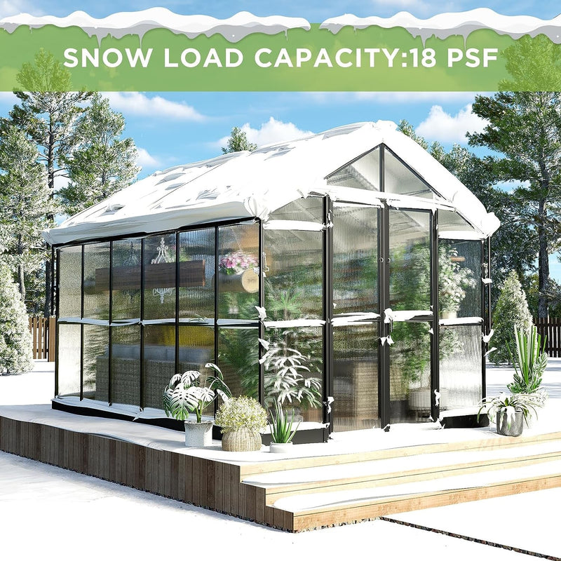 [08X12FT] Large Premium Outdoor Aluminum Polycarbonate Greenhouse With Double Swing Doors (SAK92641)