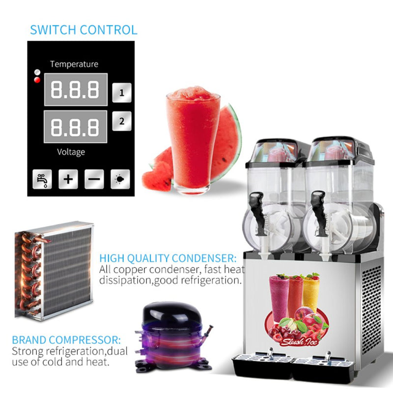 Premium Stainless Steel Margarita Frozen Drink Double Tank Slushy Maker Machine, 30L (SAK48253)
