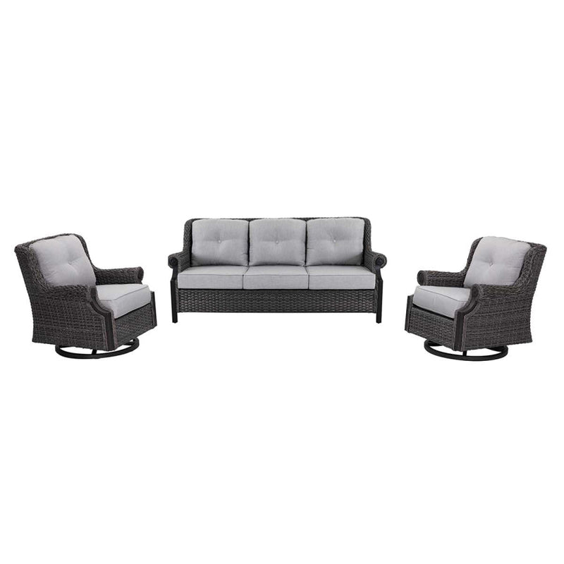 Lassen wicker living room set: 1 three-seater sofa and 2 swivel rocking chairs